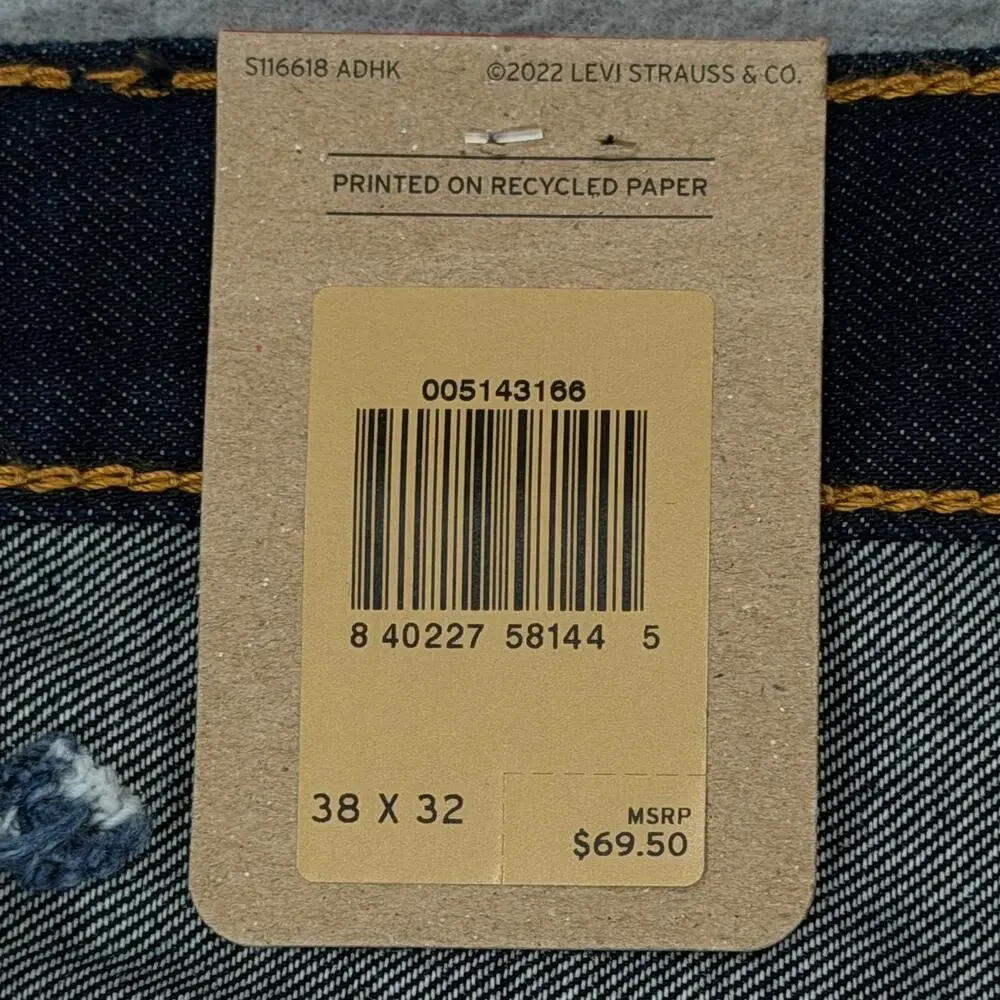 Levi's 514 Straight Leg Jeans Men's 38x32 Dark Wash Denim Blue NWT Irregular